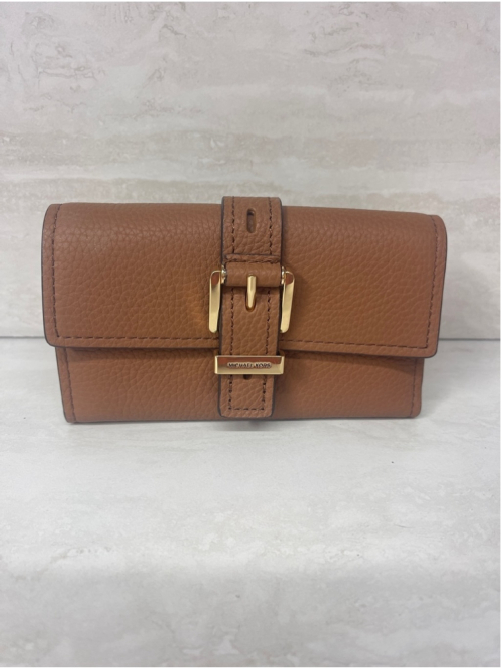 Michael Kors Nolita Brown Pebble Leather Buckle Wallet Luggage